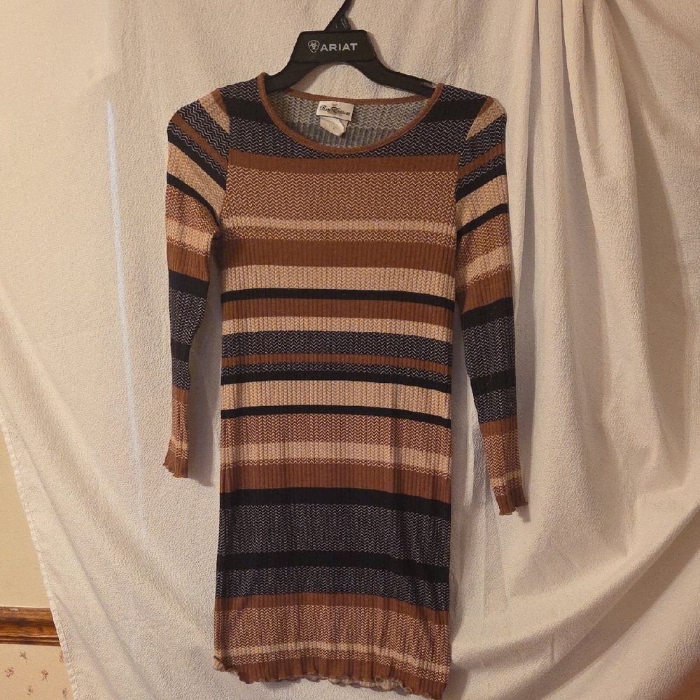 Rare Editions Gray and Brown Knit Dress Size 16